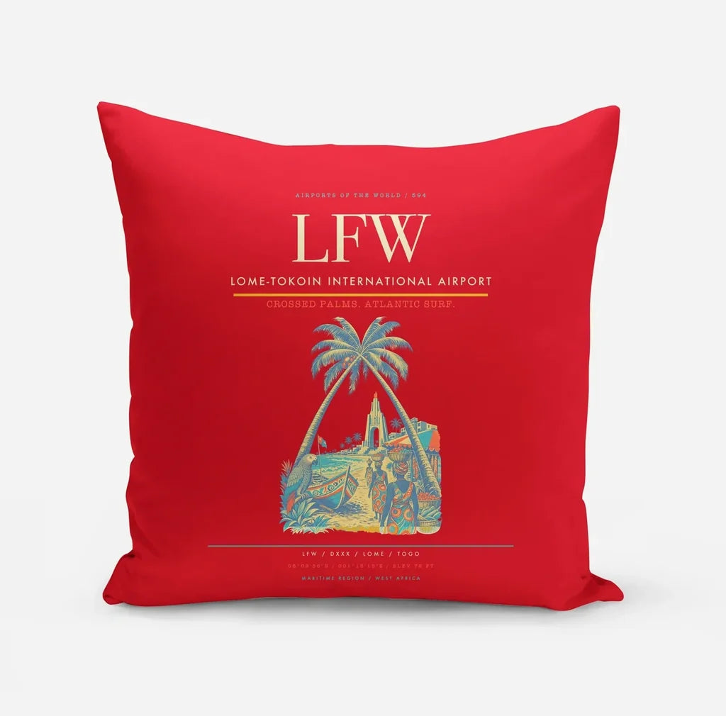 Lome-Tokoin International Airport (LFW) design on red pillow