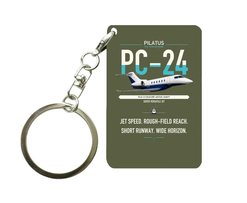 Pilatus PC-24 design on green army designed key chain, double-side print