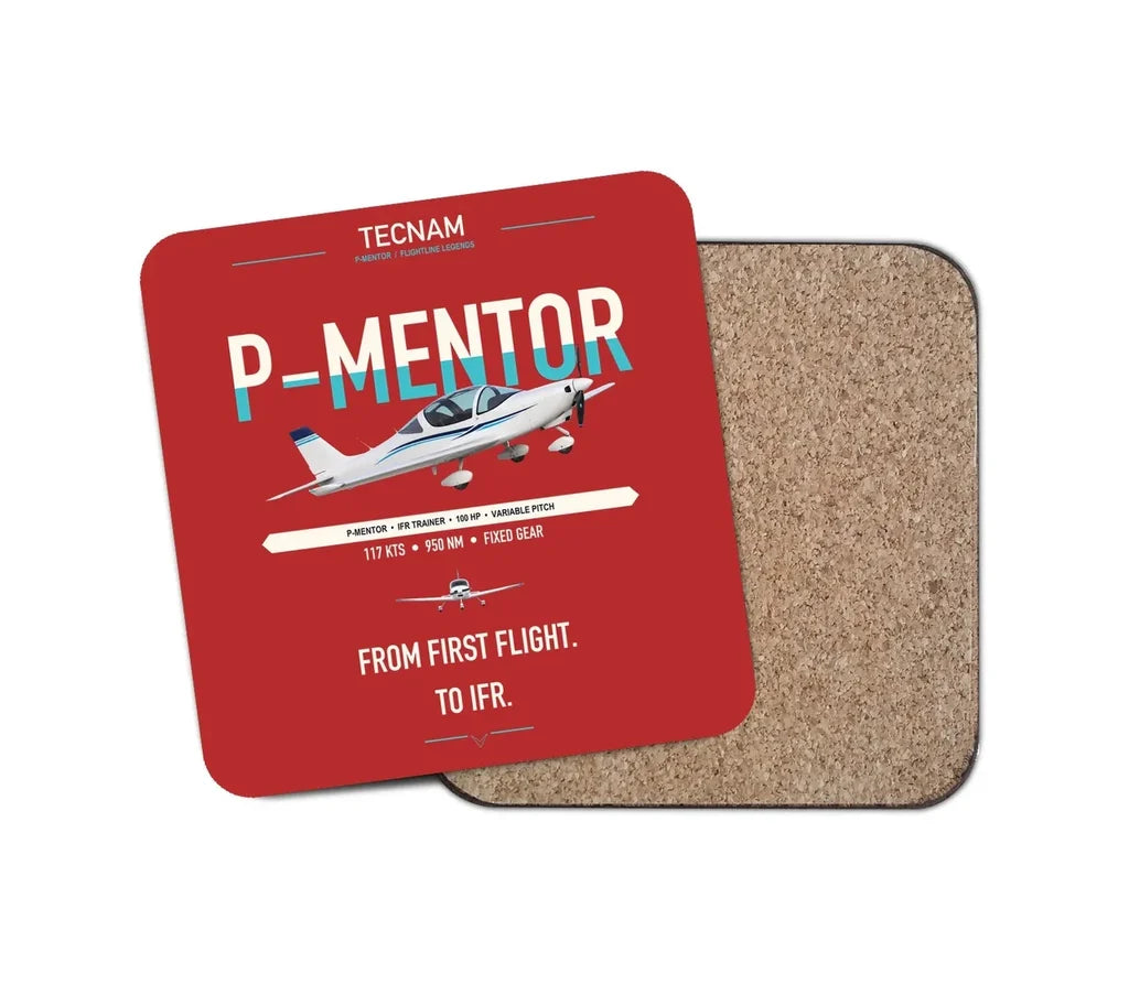 Tecnam P-Mentor design on red 1 piece coaster