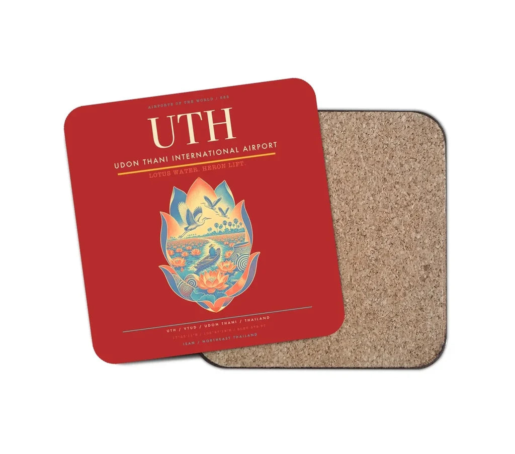 Udon Thani International Airport (UTH) design on red 1 piece coaster