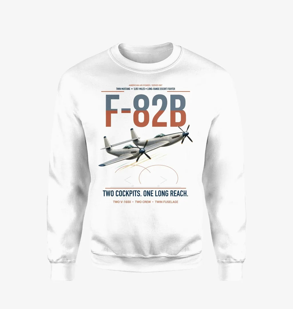 F-82B Twin Mustang design on white sweatshirt
