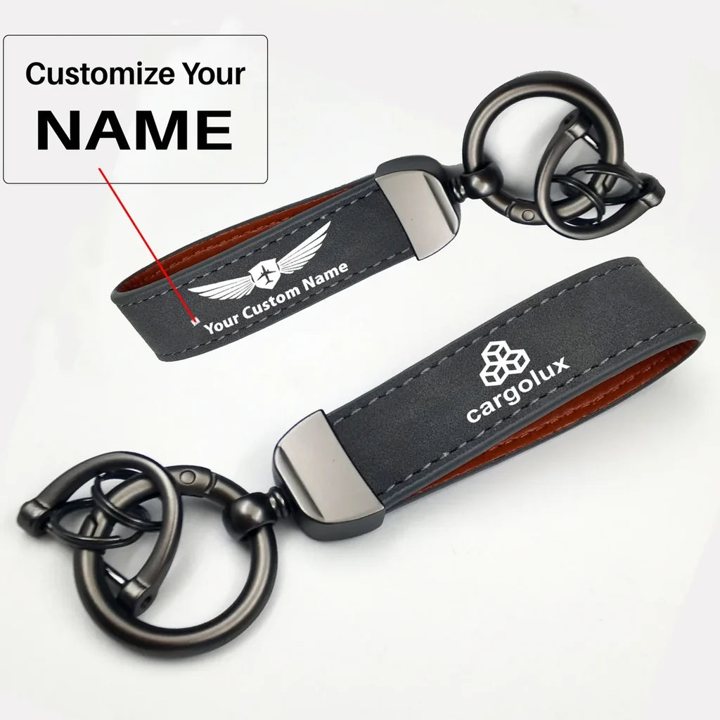 Cargolux Horseshoe Buckle key chain, Gray + Name