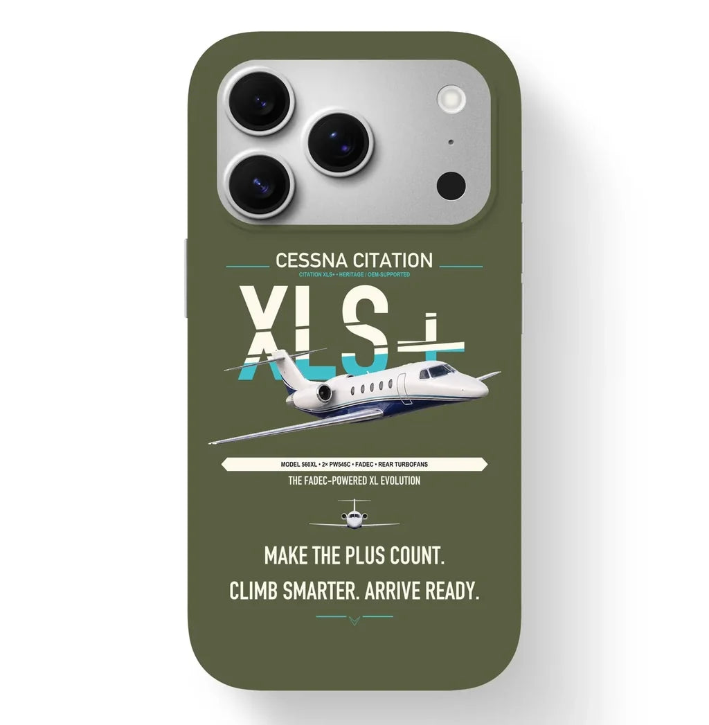 Cessna Citation XLSPlus design on green army magsafe iphone case, for iPhone 17 Pro