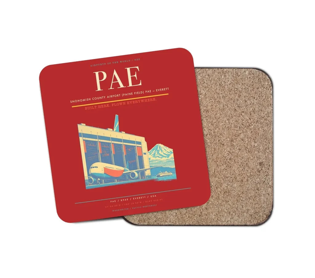 Snohomish County Airport (Paine Field) (PAE) design on red 1 piece coaster