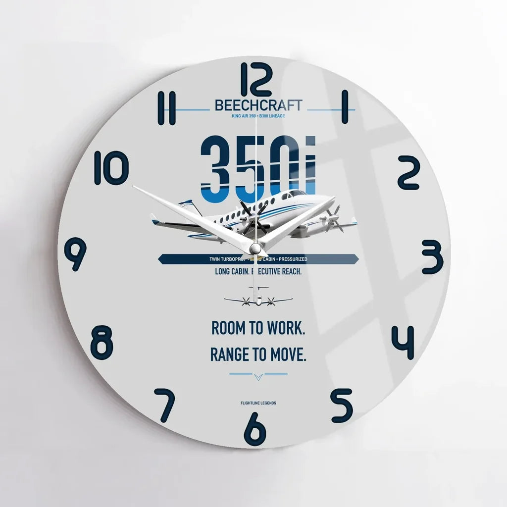 Beechcraft King Air 350i design on light gray no frame wall clock