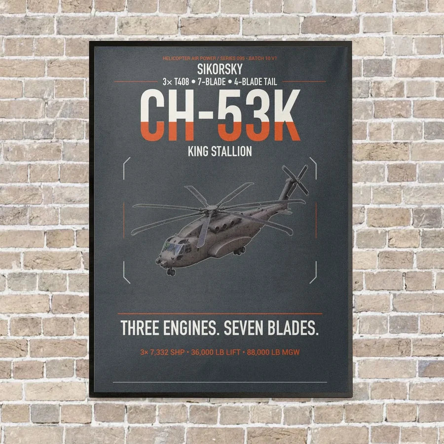Sikorsky CH-53K King Stallion vertical canvas print - framed - gray background