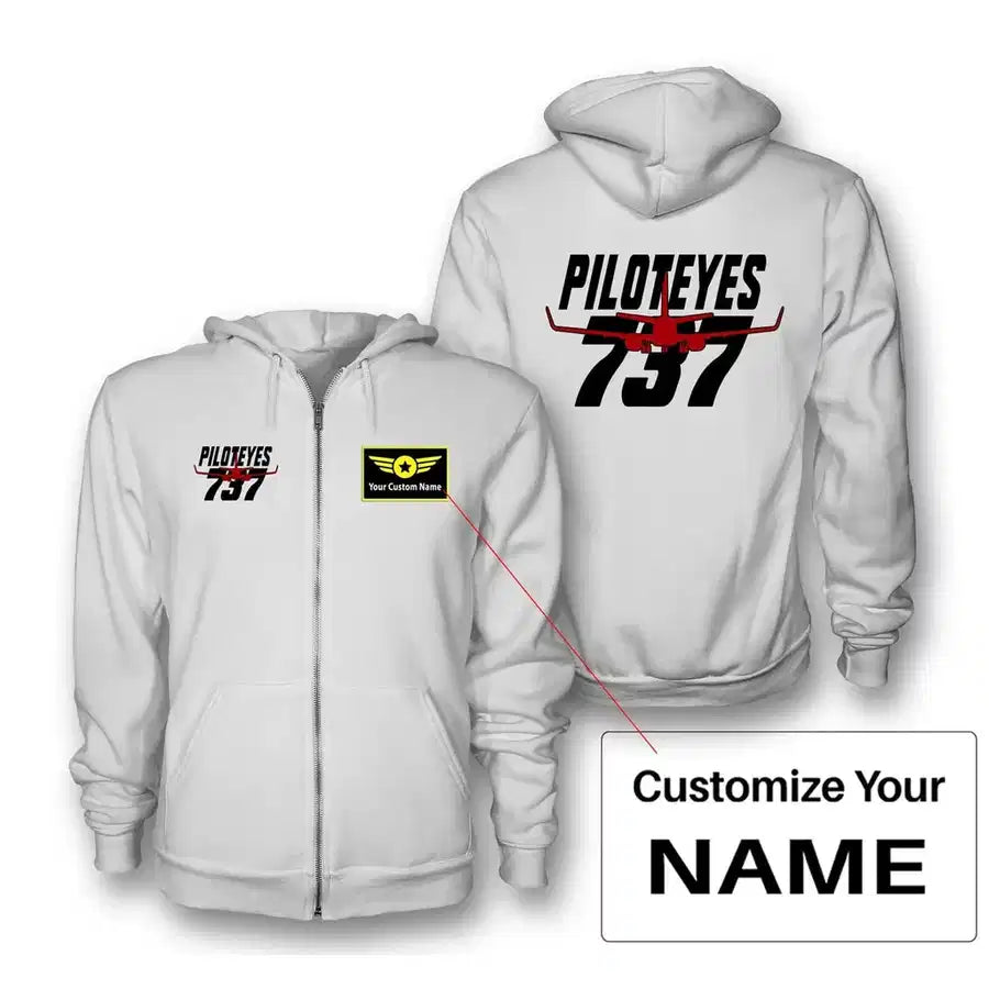 Amazing Piloteyes737 Zipped Hoodie - White + Name (Customizable)