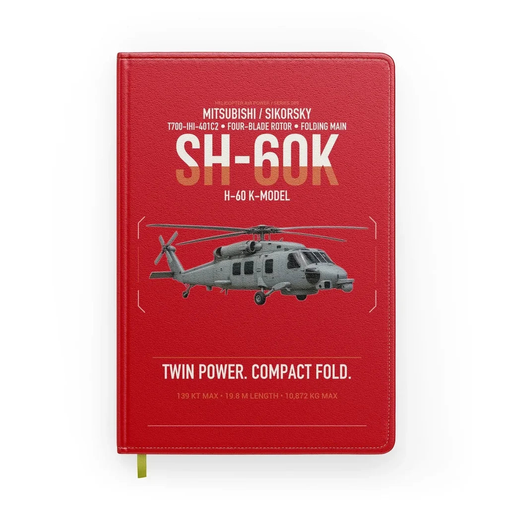 Mitsubishi Sikorsky SH-60K design on red notebook