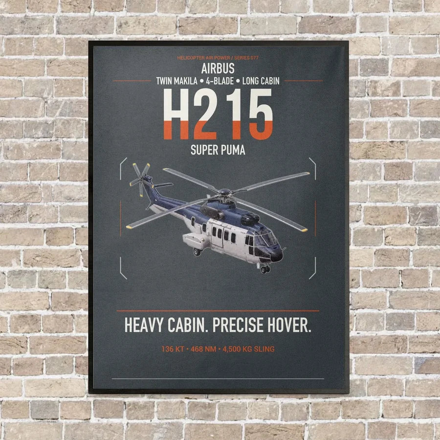 Airbus H215 vertical canvas print - framed - gray background