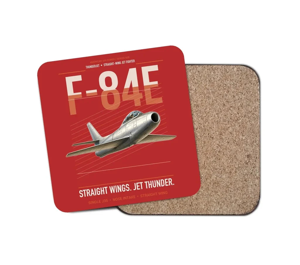 F-84E Thunderjet design on red 1 piece coaster