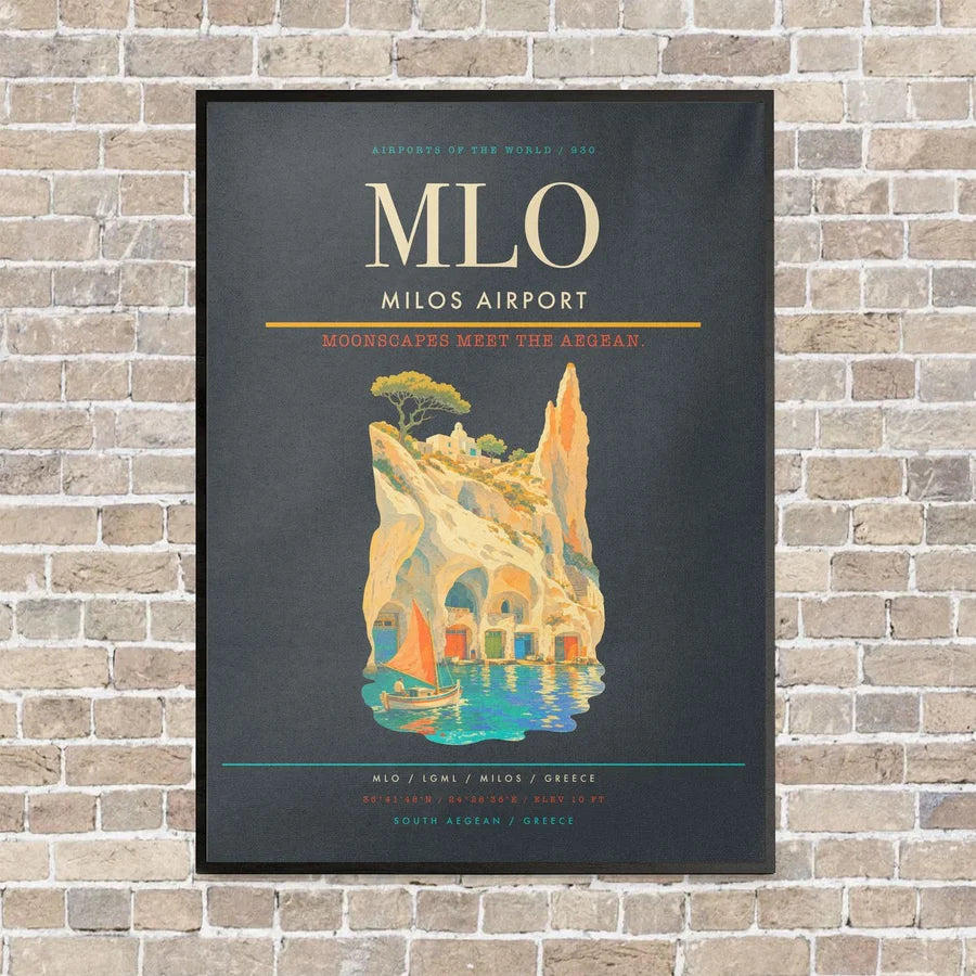 Milos Airport MLO vertical canvas print - framed - gray background