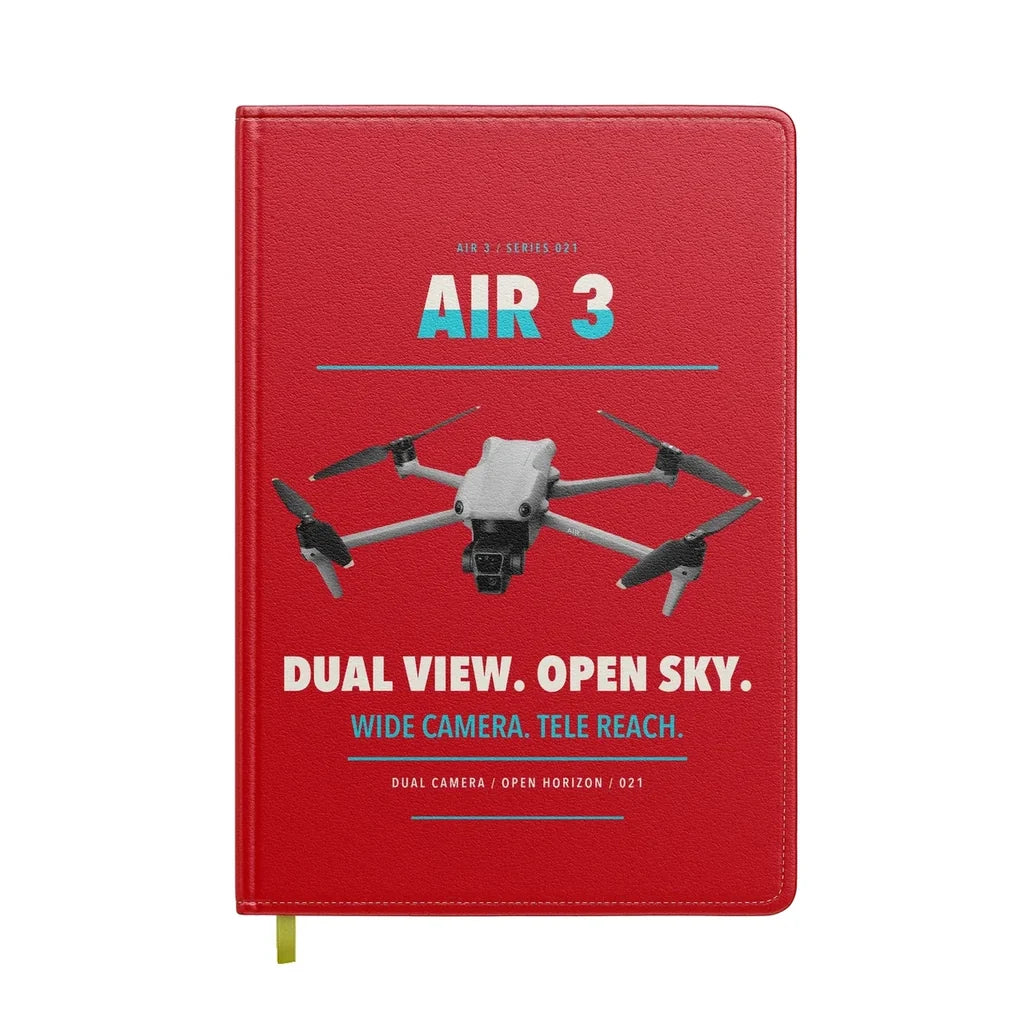 DJI Air 3 design on red notebook