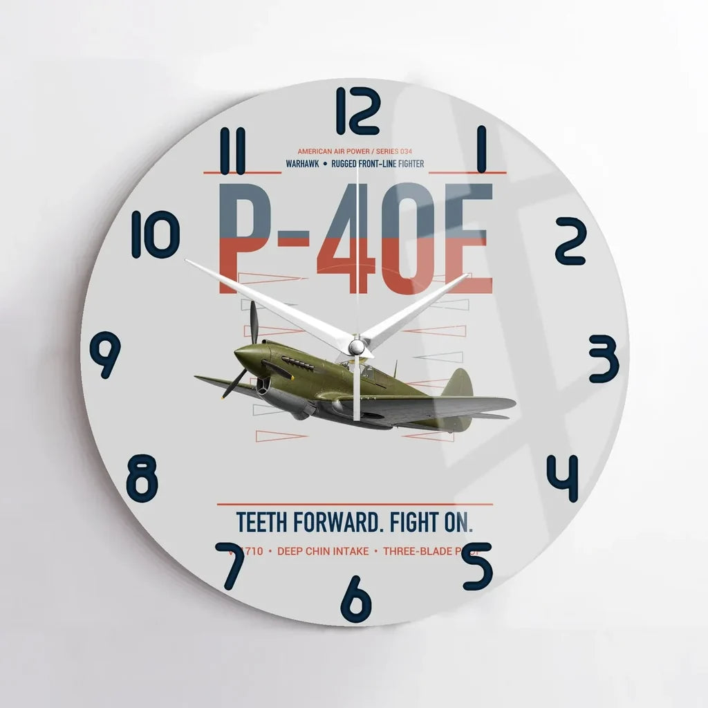 P-40E Warhawk design on light gray no frame wall clock