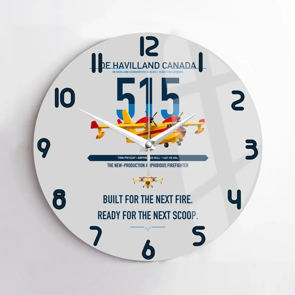 De Havilland Canadair 515 design on light gray no frame wall clock
