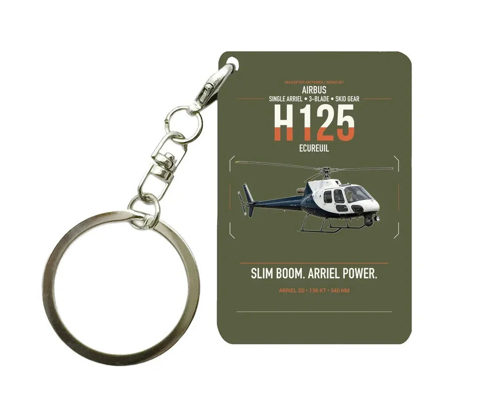 Airbus H125 design on green army designed key chain, double-side print