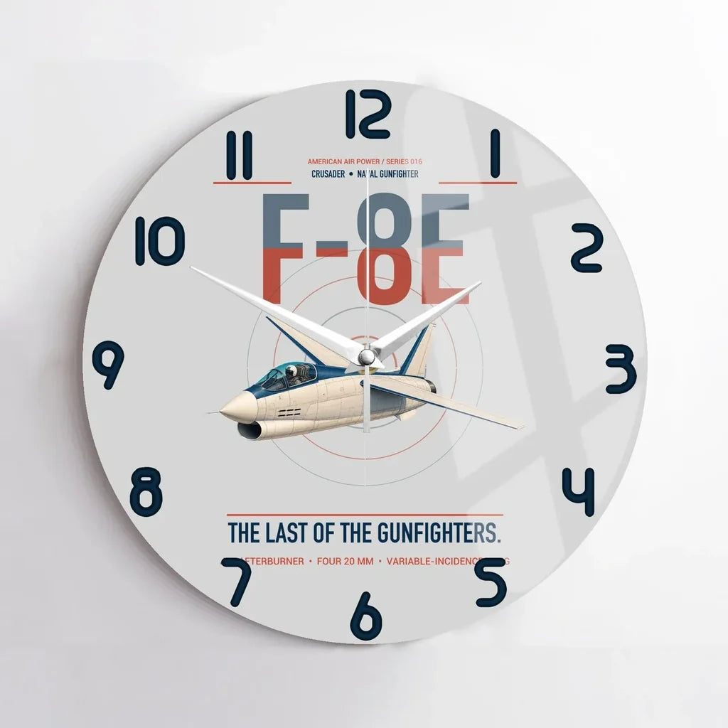 F-8E Crusader design on light gray no frame wall clock