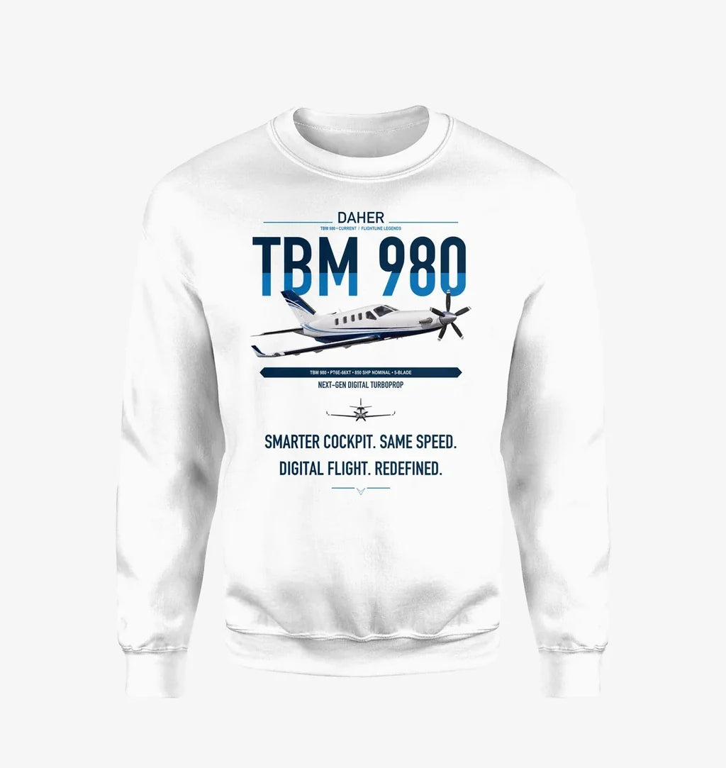 Daher TBM 980 design on white sweatshirt