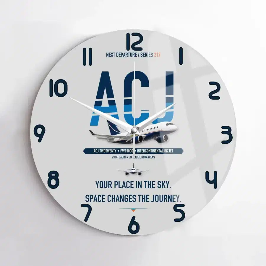 Airbus ACJ TwoTwenty design on light gray no frame wall clock