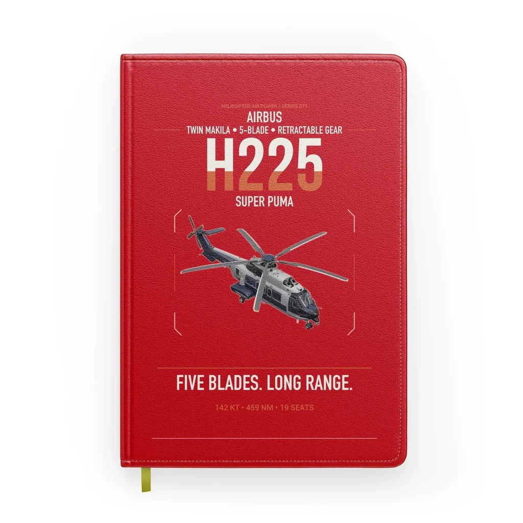 Airbus H225 design on red notebook