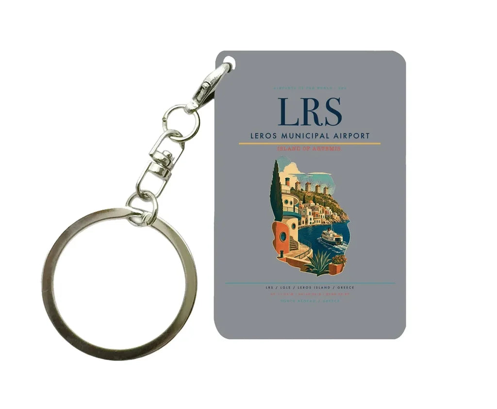 Leros Municipal Airport (LRS) design on gray key chain
