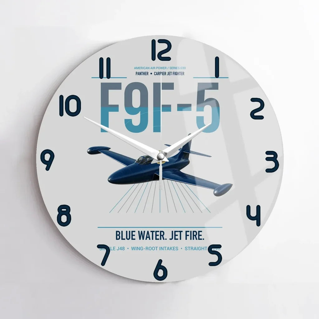 F9F-5 Panther design on light gray no frame wall clock