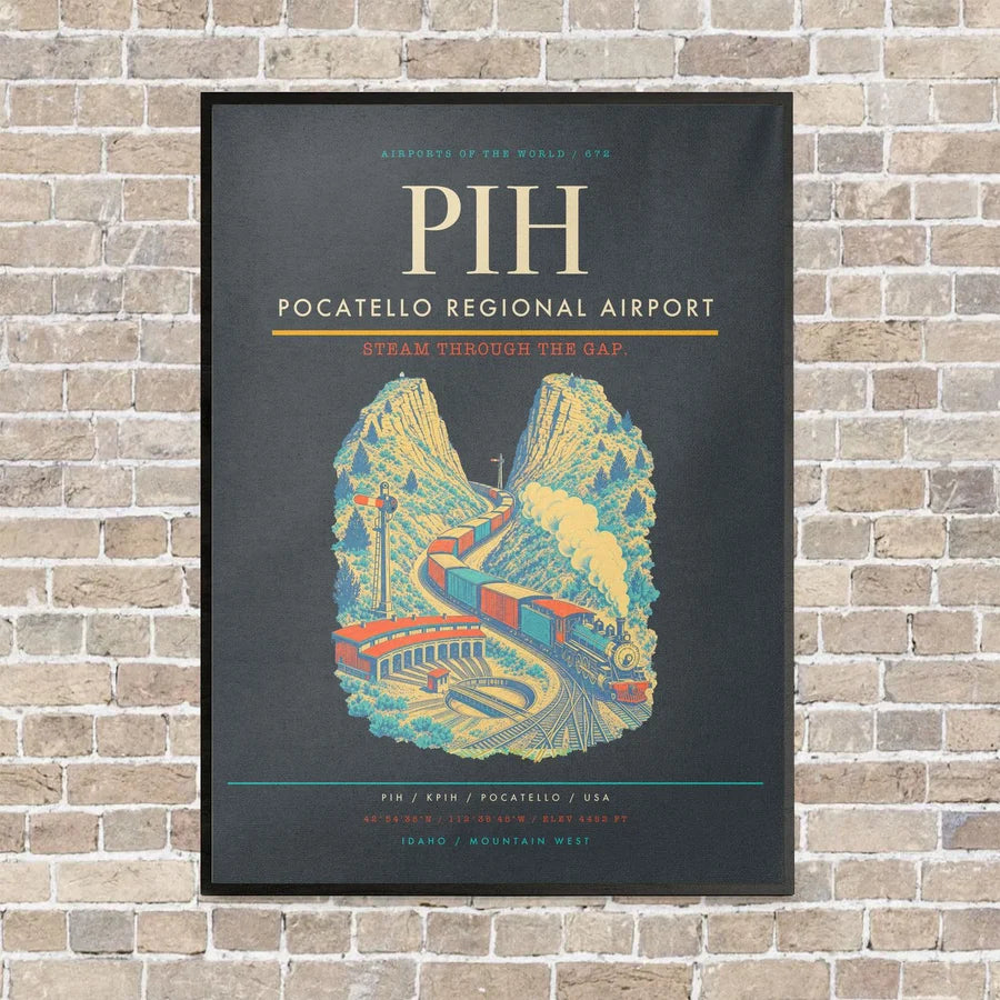Pocatello Regional Airport PIH vertical canvas print - framed - gray background