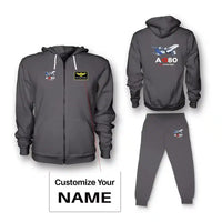 Thumbnail for Airbus A380 Love at first flight Zipped Hoodie - Dark Gray + Name (Customizable)