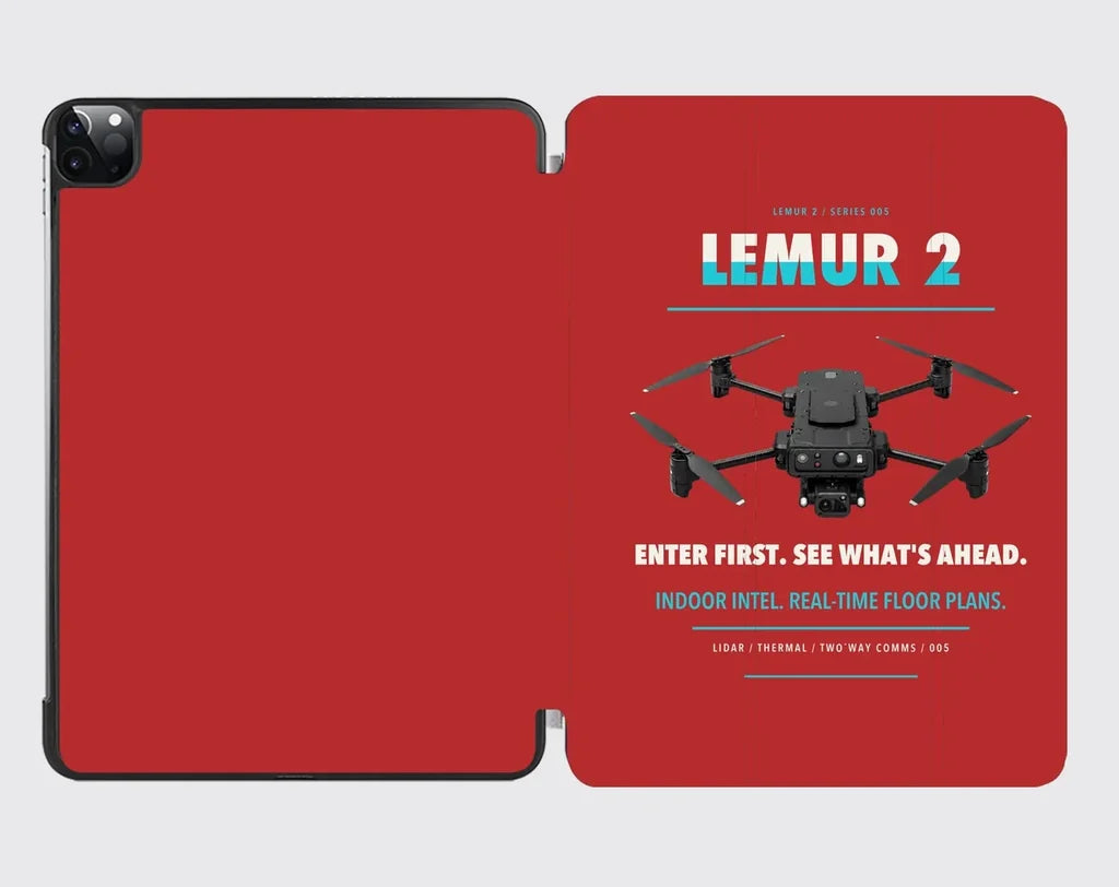 BRINC LEMUR 2 design on red ipad tablet case