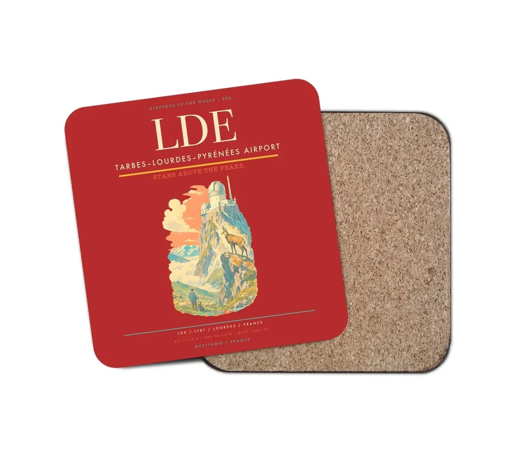 Tarbes–Lourdes–Pyrénées Airport (LDE) design on red 1 piece coaster