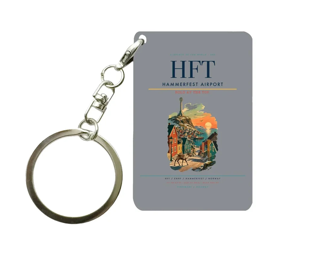 Hammerfest Airport (HFT) design on gray key chain