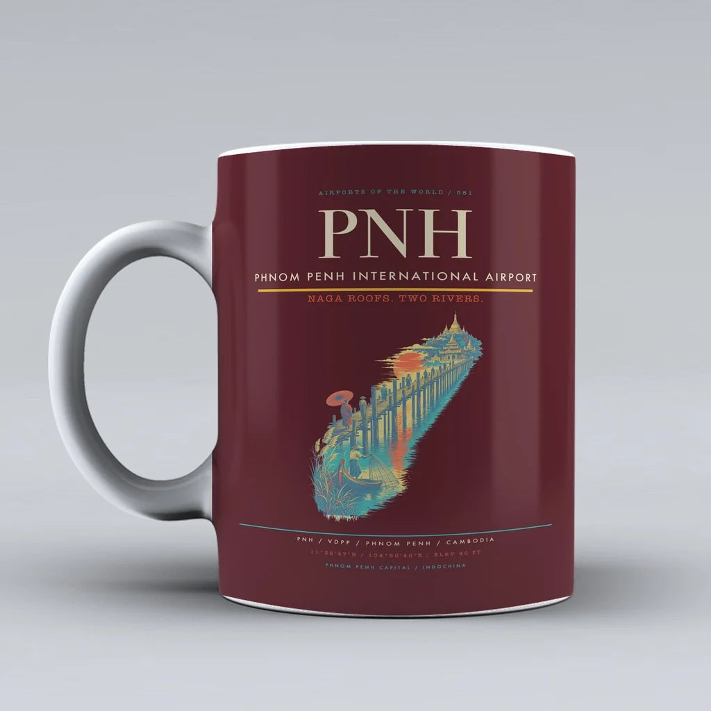 Penh International Airport PNH Mug design on dark red phnom