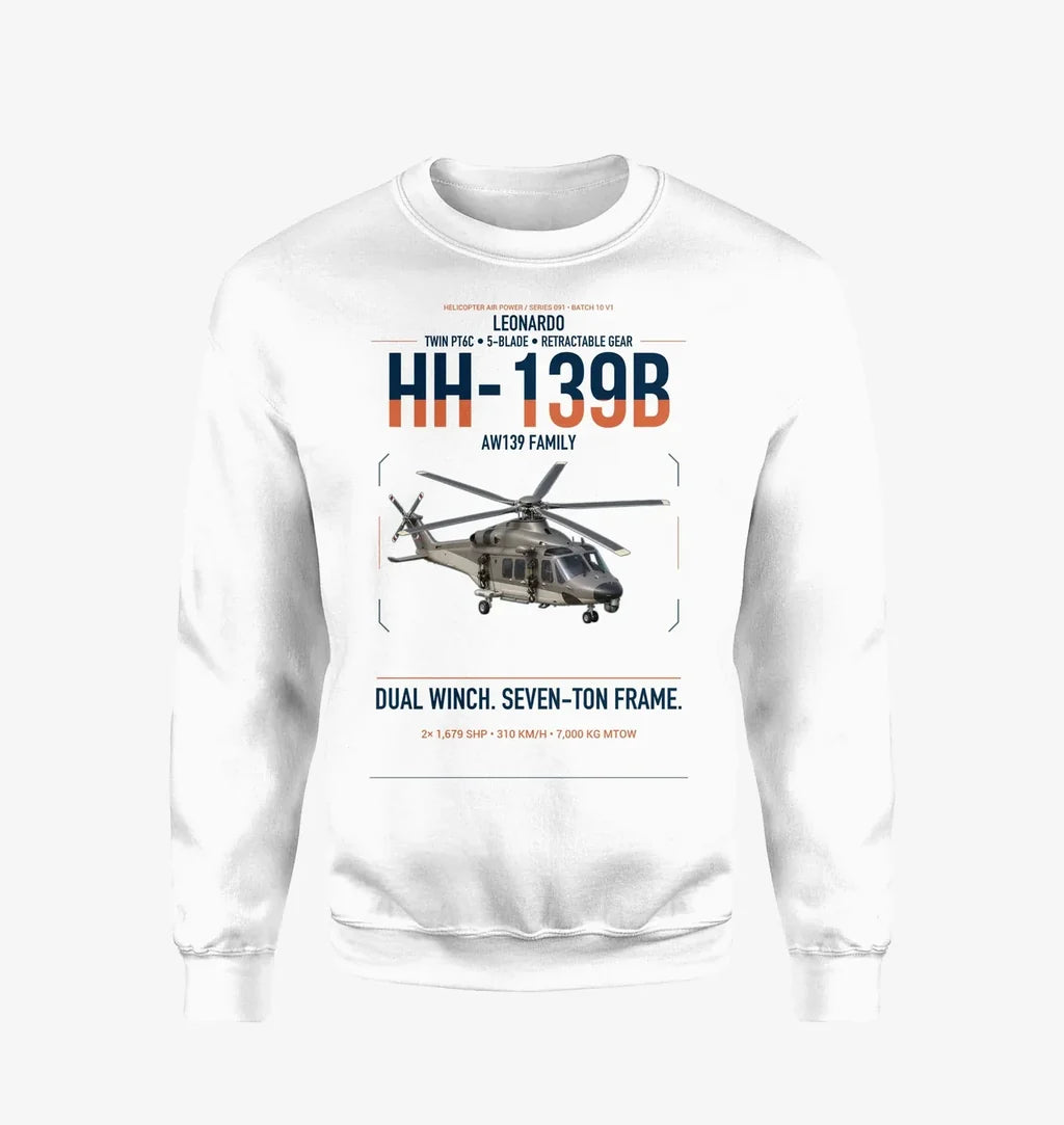 Leonardo HH-139B design on white sweatshirt