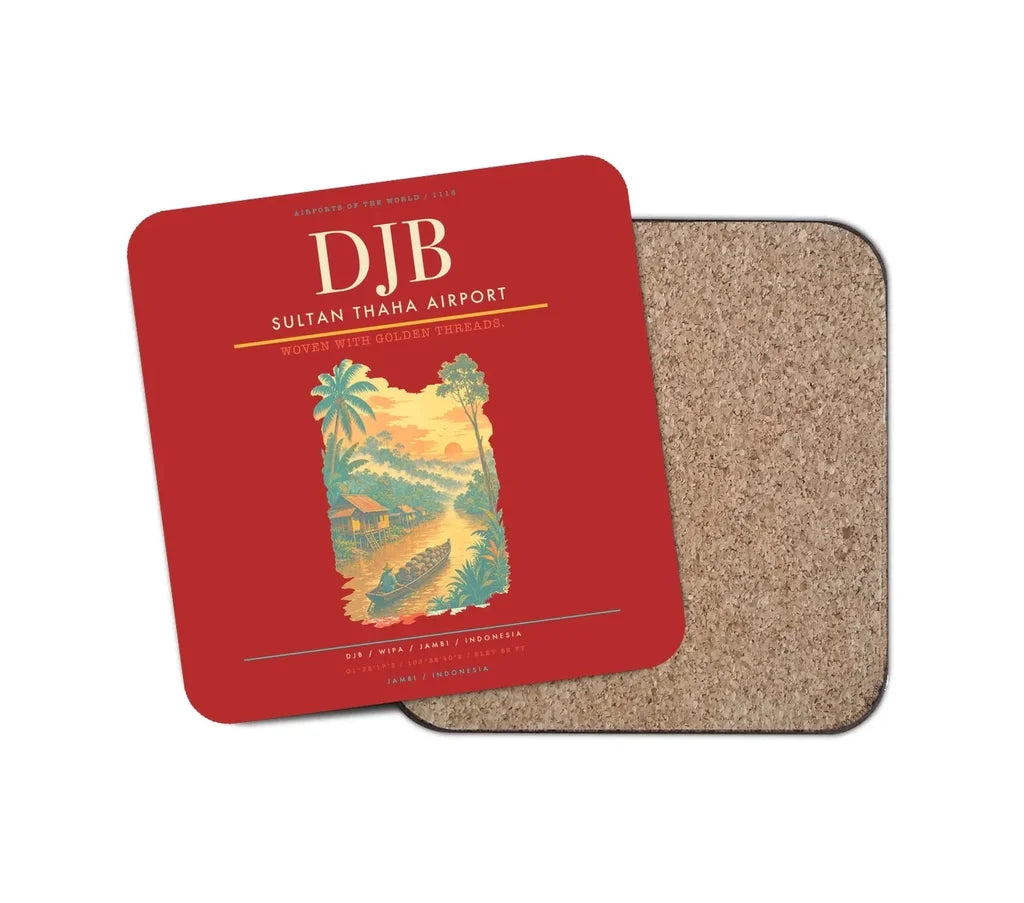 Sultan Thaha Airport (DJB) design on red 1 piece coaster