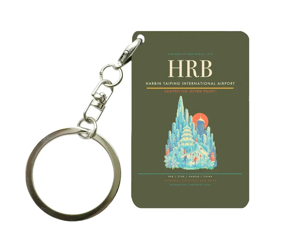 Harbin Taiping International Airport HRB Key Chain design on green army key chain
