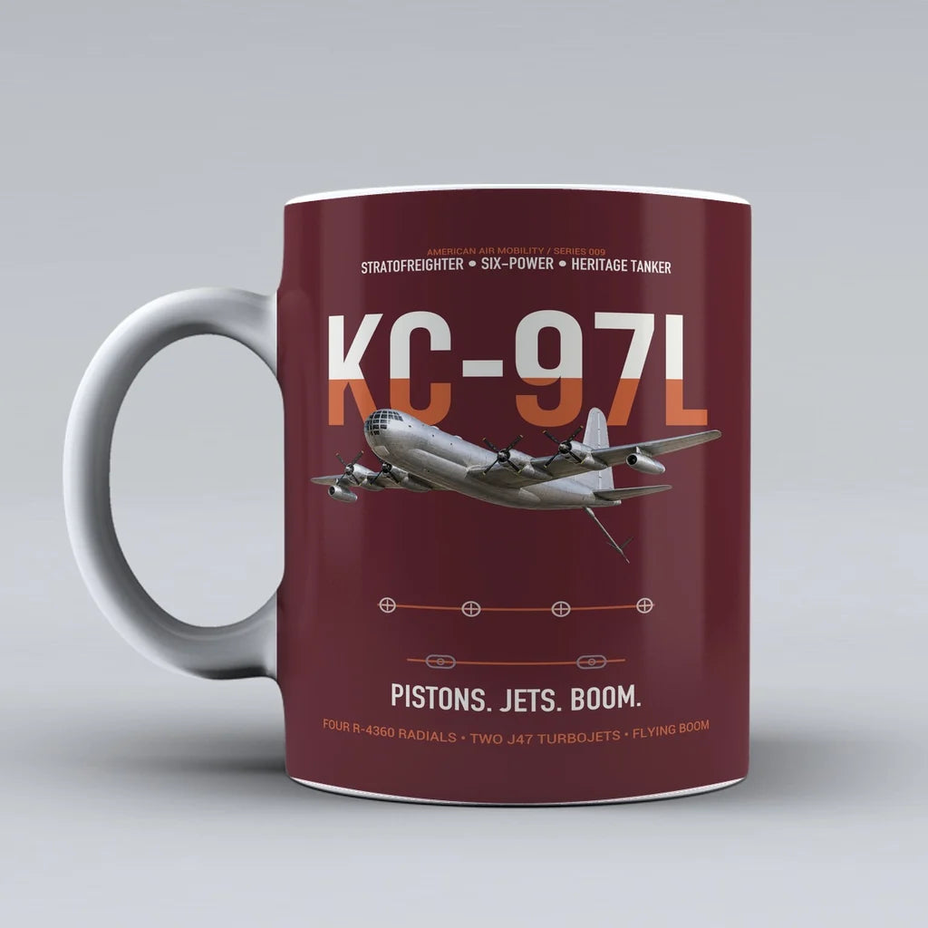 KC-97L STRATOFREIGHTER design on dark red ceramic mug, double-side print