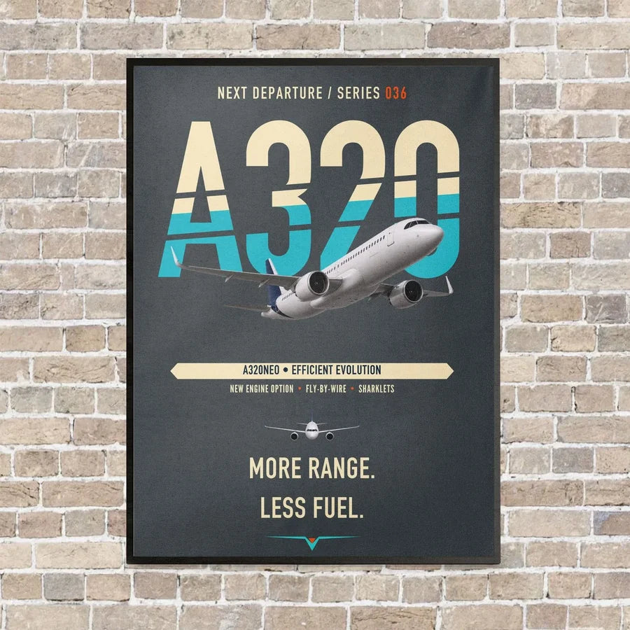 Airbus A320neo vertical canvas print - framed - gray background