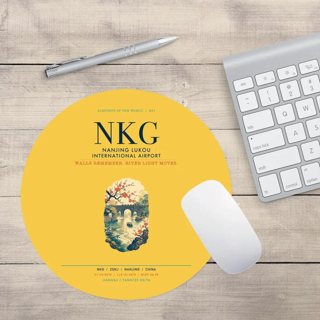 Nanjing Lukou International Airport (NKG) design on yellow round mouse pad