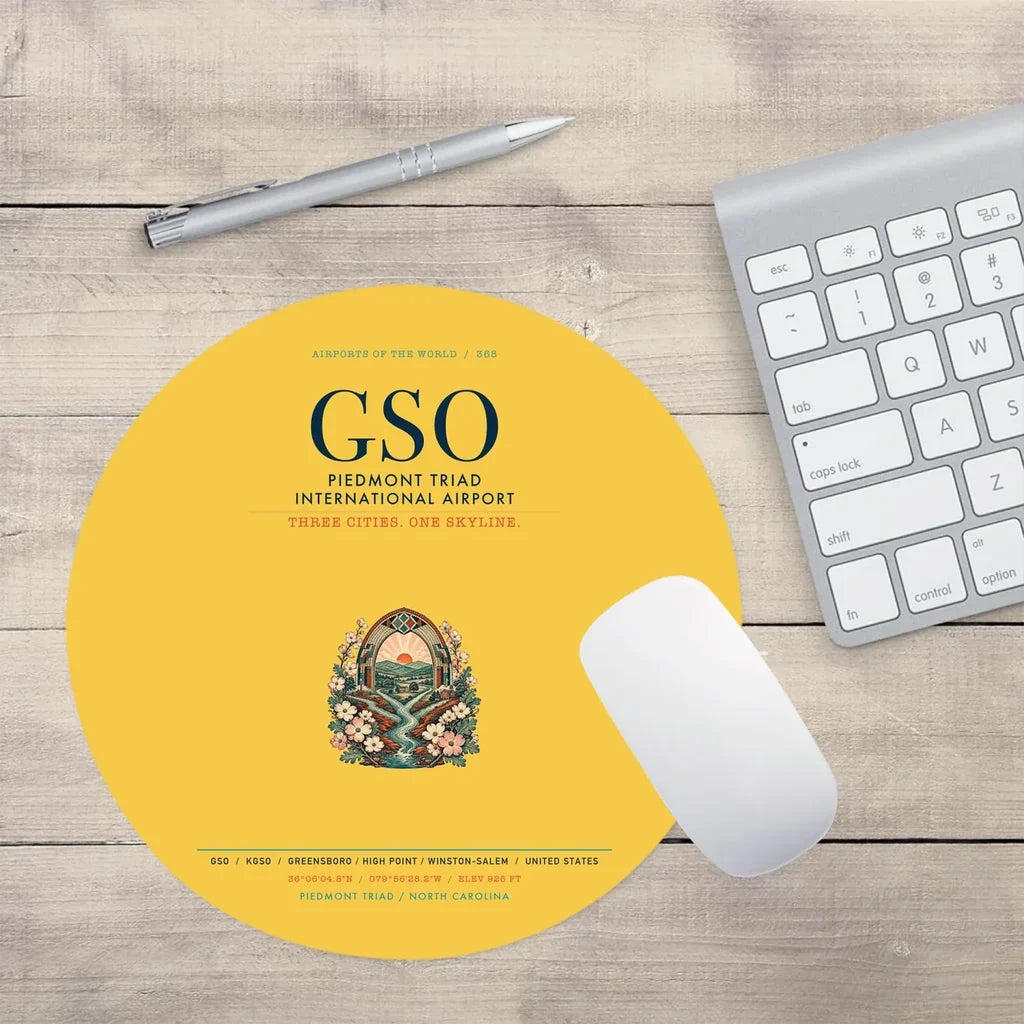 Piedmont Triad International Airport (GSO) design on yellow round mouse pad