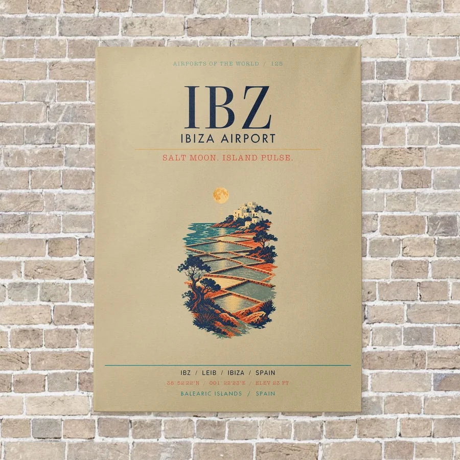 Ibiza Airport IBZ vertical canvas print - no frame - beige background
