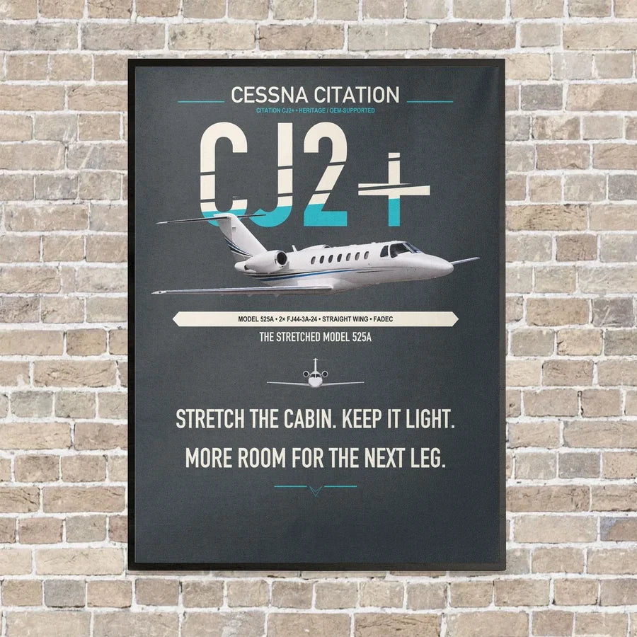 Cessna Citation CJ2+ vertical canvas print - framed - gray background
