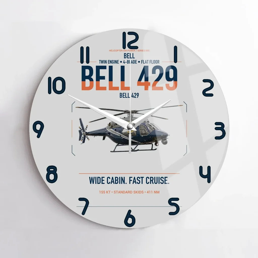 Bell 429 design on light gray no frame wall clock