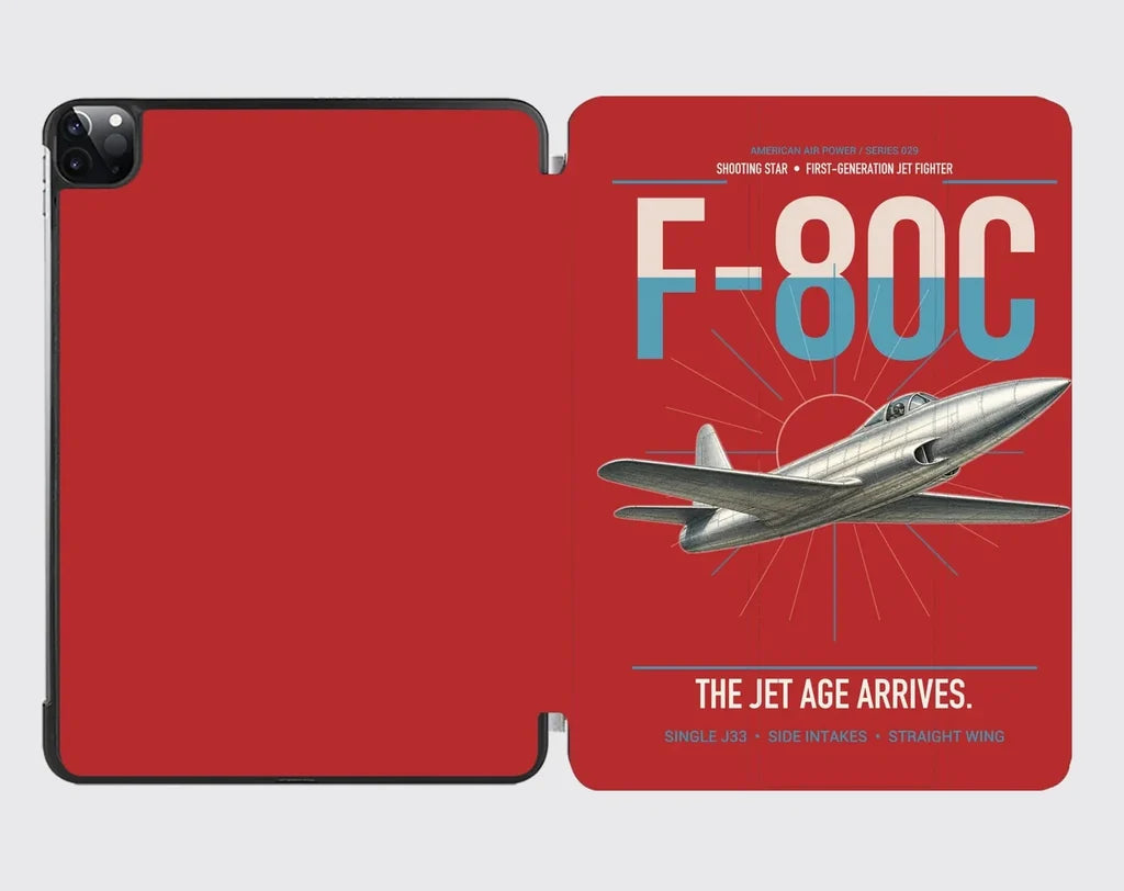 F-80C Shooting Star design on red ipad tablet case