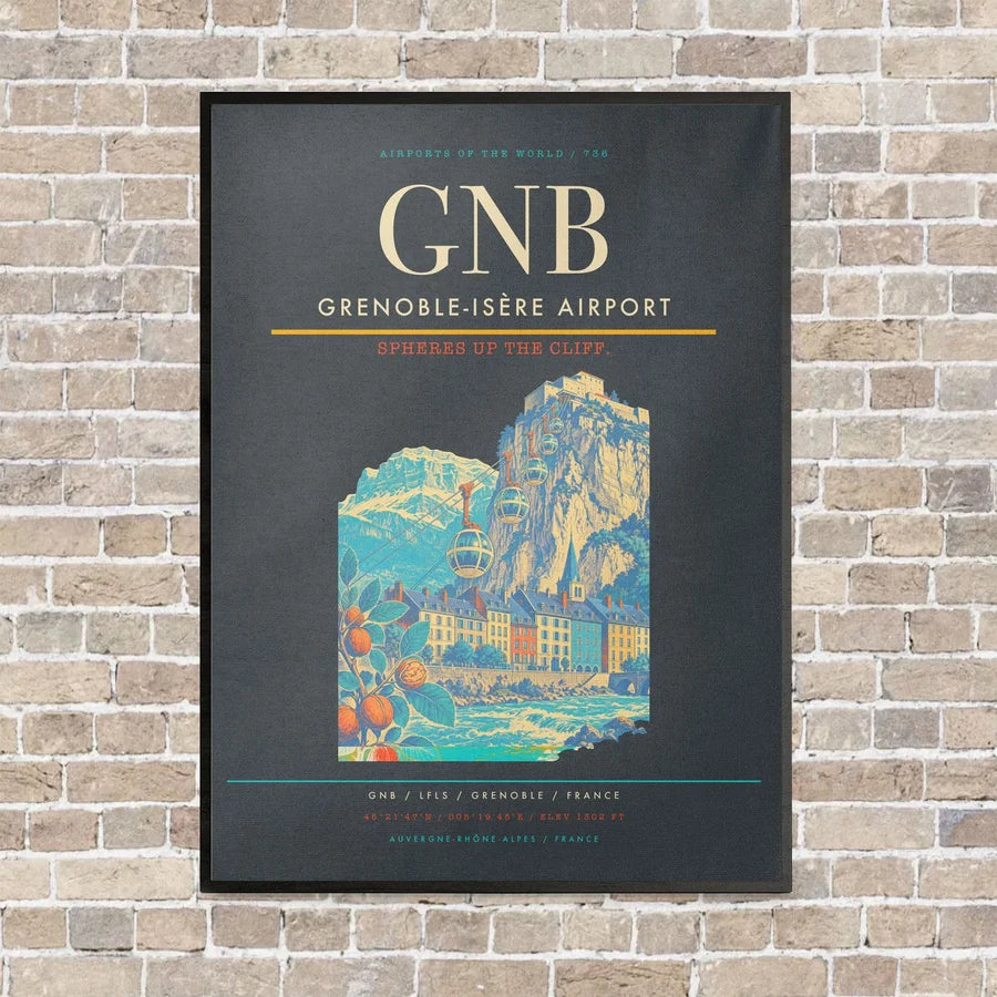 Grenoble-Isère Airport GNB vertical canvas print - framed - gray background