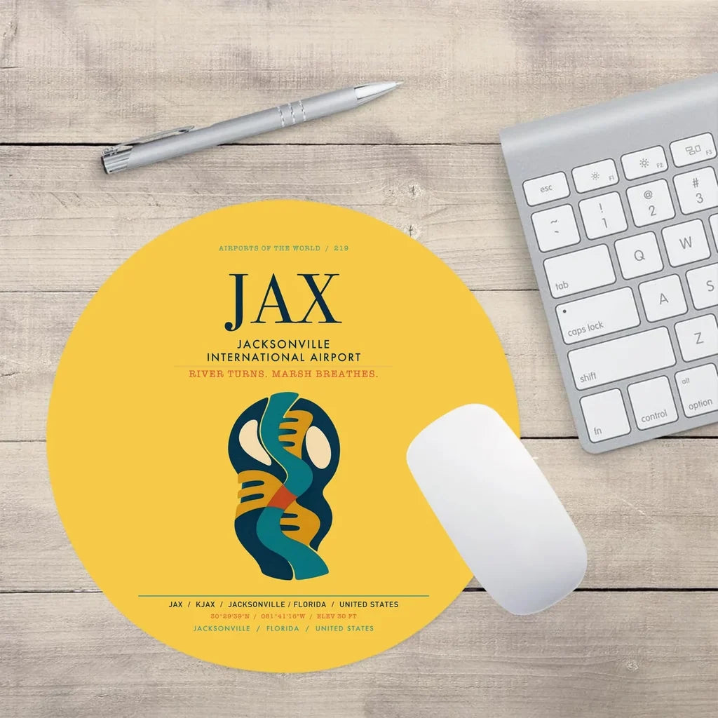 Jacksonville International Airport (JAX) design on yellow round mouse pad