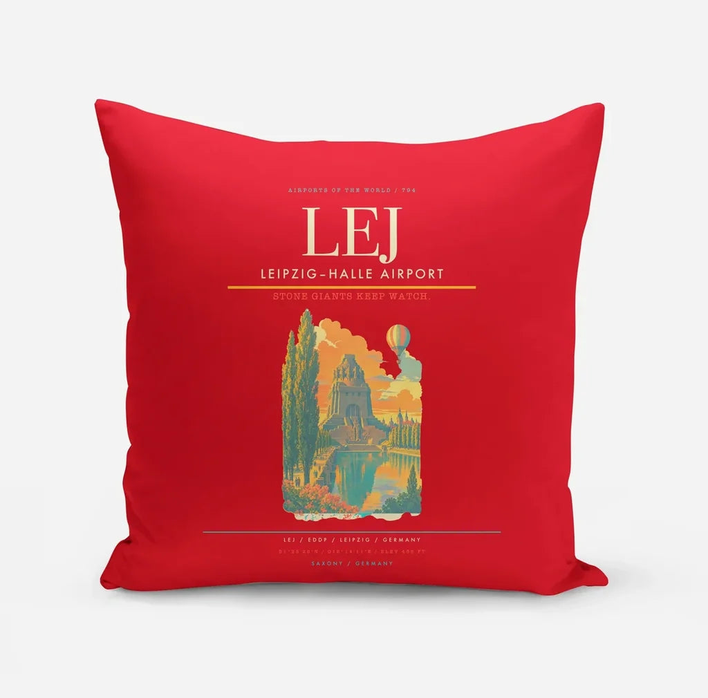 Leipzig–Halle Airport (LEJ) design on red pillow