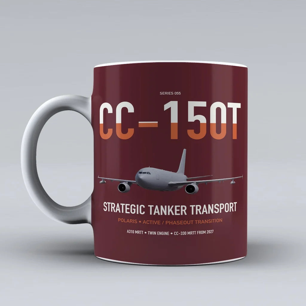 Airbus CC-150T Polaris design on dark red ceramic mug, double-side print