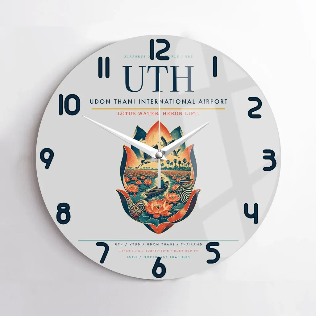 Udon Thani International Airport (UTH) design on light gray no frame wall clock