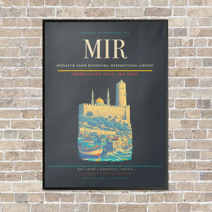 Monastir Habib Bourguiba International Airport MIR vertical canvas print - framed - gray background
