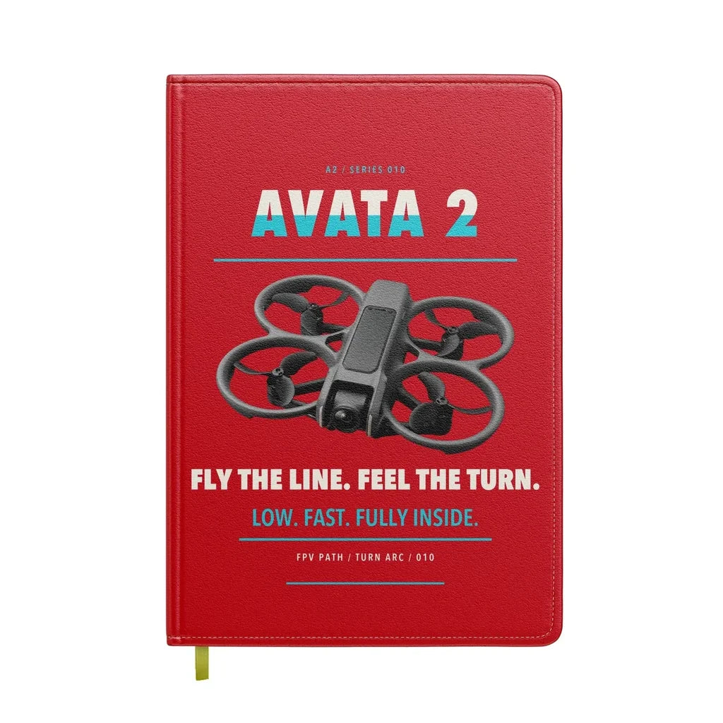 DJI Avata 2 design on red notebook