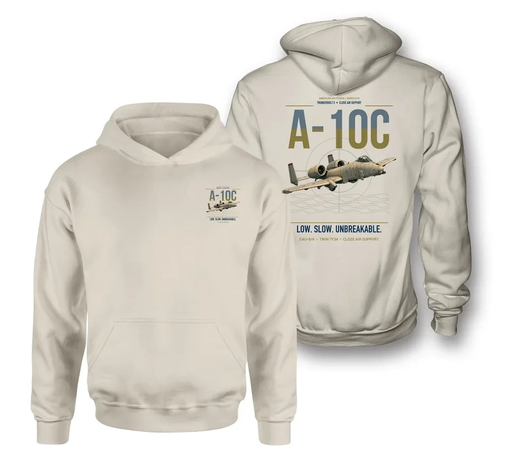 A-10C Thunderbolt II design on khaki double-side hoodie, double-side print